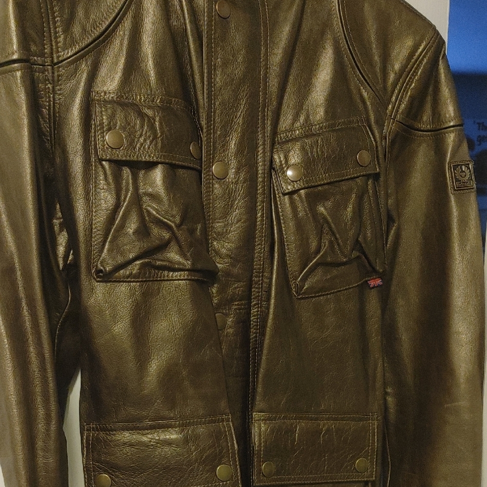 Belstaff Dark Olive Leather Military Jacket